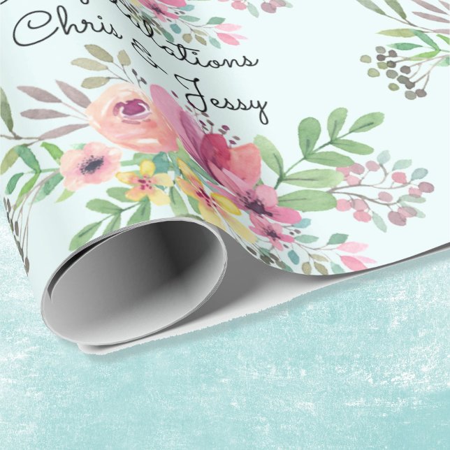 Papel De Presente Adição de Nomes Floral Roll de Aquarela de Casamen (Criador carregado)