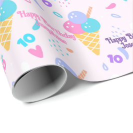 Papel De Presente Adicione nome e Sorvete rosa de idade