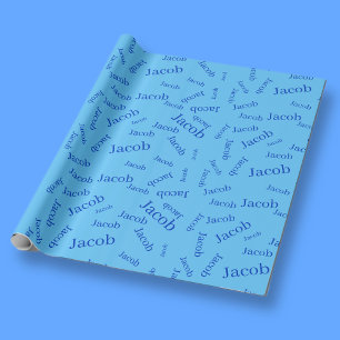 Papel De Presente Adicione qualquer nome ou palavra   Azul e Azul Cé