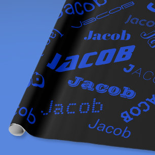 Papel De Presente Adicione qualquer nome ou palavra Azul e Preto