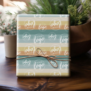Papel De Presente Adicione seu logotipo com listras pastel do nascer