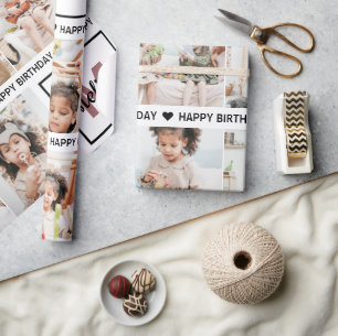 Papel De Presente Adicione sua própria foto Monograma Fofo Feliz Ani