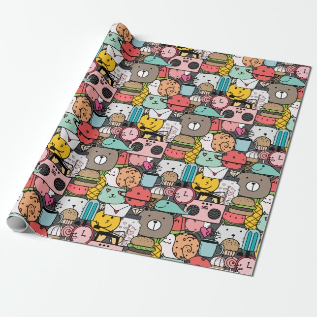 Papel De Presente Adorable critters wrapping paper (Desenrolado)