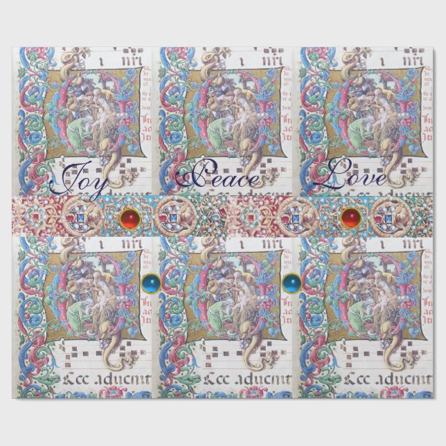 PAPEL DE PRESENTE ADORAÇÃO DE MAGI, NATIVIDADE MONOGRAMA COM DOLFINO (Aberto)