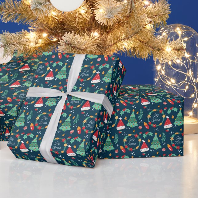Papel De Presente Adoráveis Chapéus E Árvores De Natal (Feriados)