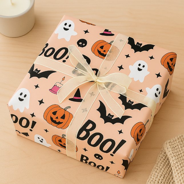 Papel De Presente Adoráveis Fantasmas e Abóboras de Halloween com "P (Criador carregado)
