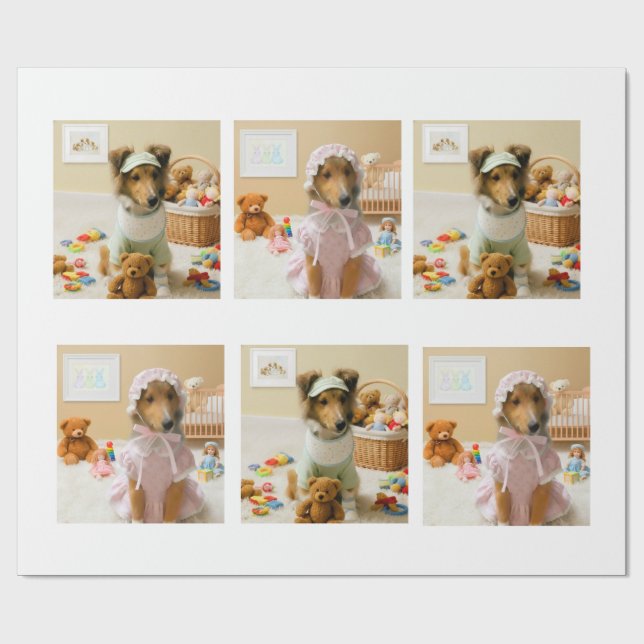 Papel De Presente Adoráveis Filhotes com Roupas de Bebê Unisex (Aberto)