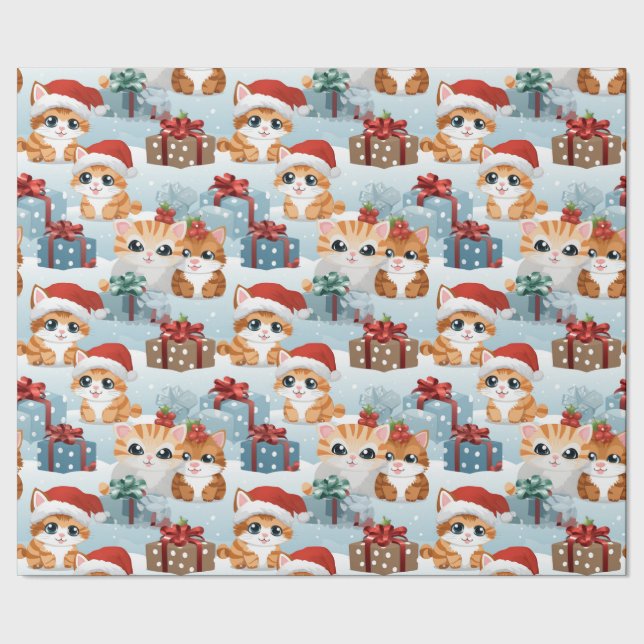 Papel De Presente Adoráveis gatinhos de Natal (Barra)