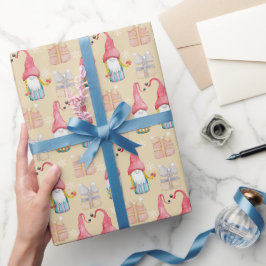 Papel De Presente Adoráveis Gnomos de Natal Vintage de Férias
