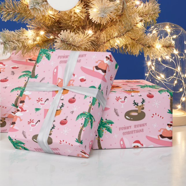 Papel De Presente Adoráveis Papais noeis de Natal Surfando Engraçado (Feriados)