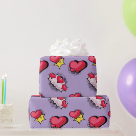 Papel De Presente Adoráveis presentes cardíacos vermelhos e pretos