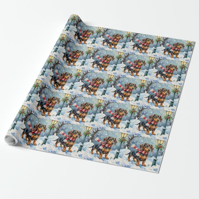 Papel De Presente Adorável arte de cachecol de inverno de cachorrinh (Desenrolado)