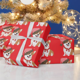 Papel De Presente Adorável Cachorrinho de Natal Usando Chapéu de Pap