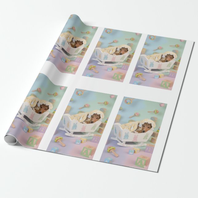 Papel De Presente Adorável Cachorrinho no Berço (Desenrolado)