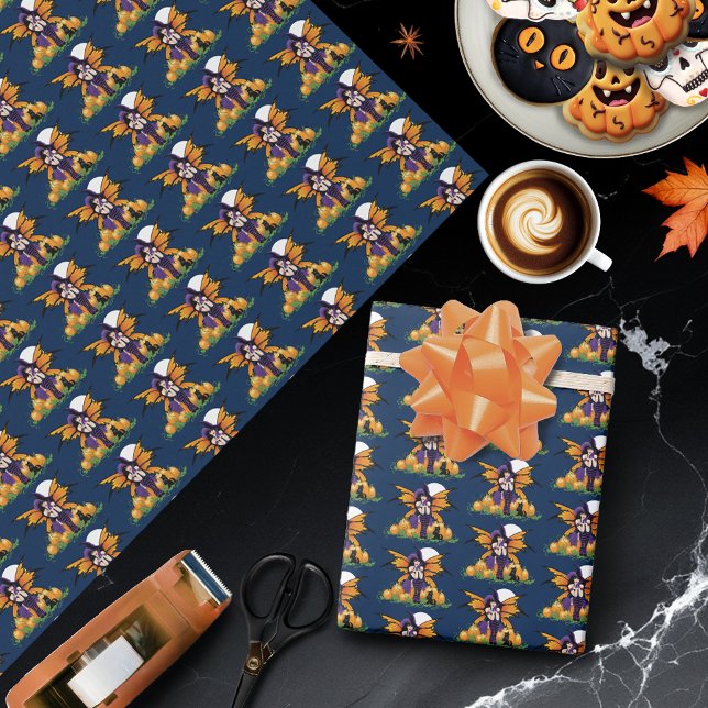 Papel De Presente Adorável Fada de Halloween com Abóbora e Gato Pret (Criador carregado)