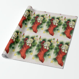 Papel De Presente Adorável gatinho branco em um laço de cetim de mei