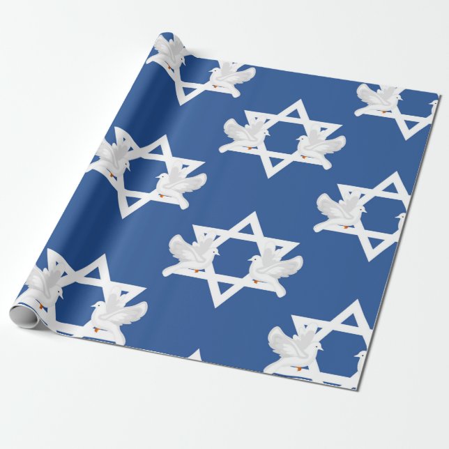 Papel De Presente Adorável Hanukkah Doves (Desenrolado)
