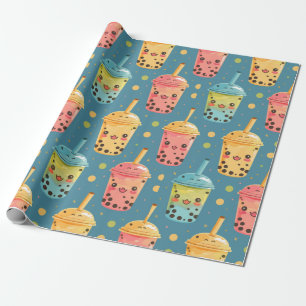Papel De Presente Adorável Kawaii Boba Drink Design