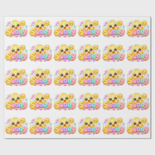 Papel De Presente Adorável Kawaii Franguinho Ensolarado Nome Pastel 