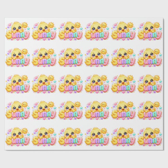 Papel De Presente Adorável Kawaii Franguinho Ensolarado Nome Pastel  (Aberto)