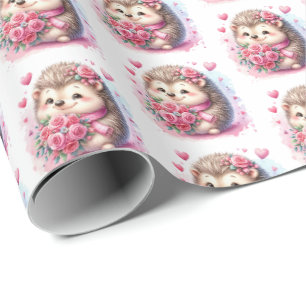 Papel De Presente Adorável ouriço de amor ladrilhado