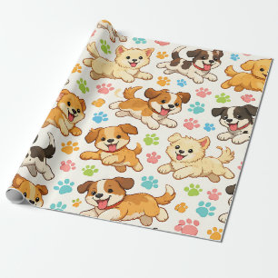 Papel De Presente Adorável padrão de aquarela de cachorrinho (3)