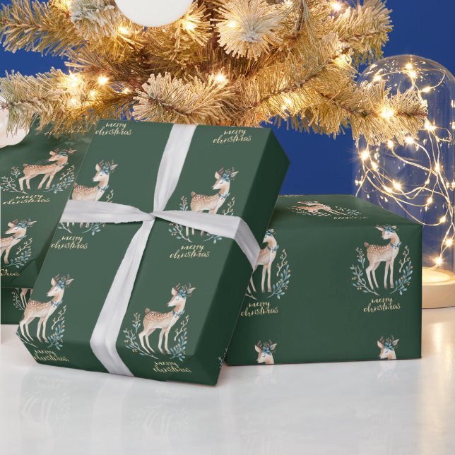 Papel De Presente Adorável Rena Bonita  Verde Feliz Natal (Feriados)