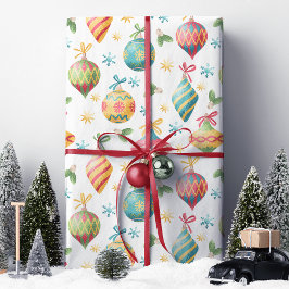 Papel De Presente Adorno de Natal em Aquarela Padrão de Férias