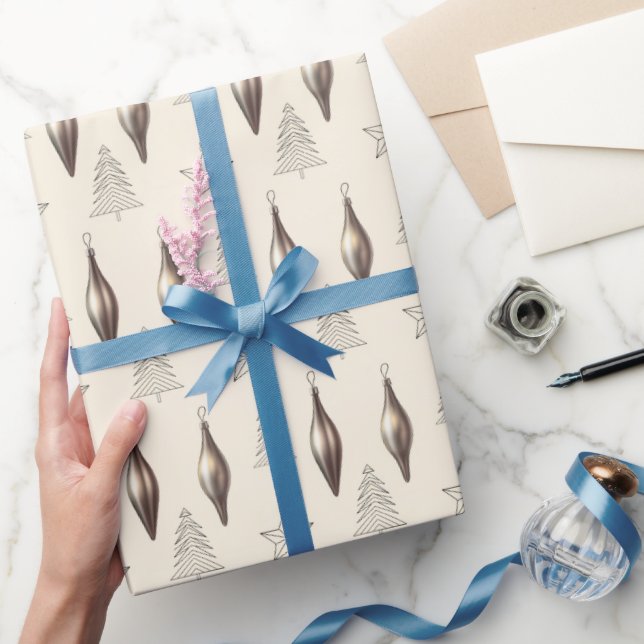 Papel De Presente Adornos de Natal Modernos & Árvores de Abeto em Ma (Presentear)
