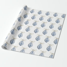 Papel De Presente Adornos Laços Azuis Brancos Elegantes Natal