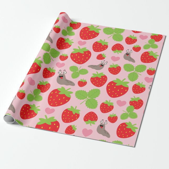 Papel De Presente Adoro Morangos Sem Costura Padrão (Desenrolado)