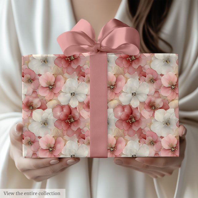 Papel De Presente Aerial blush pink and gold birthday wrapping roll (Aerial blush pink and gold birthday wrapping roll)
