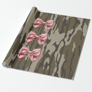 Papel De Presente Aestésico Bottomland Camo Baby Pink Fitas e Arcos
