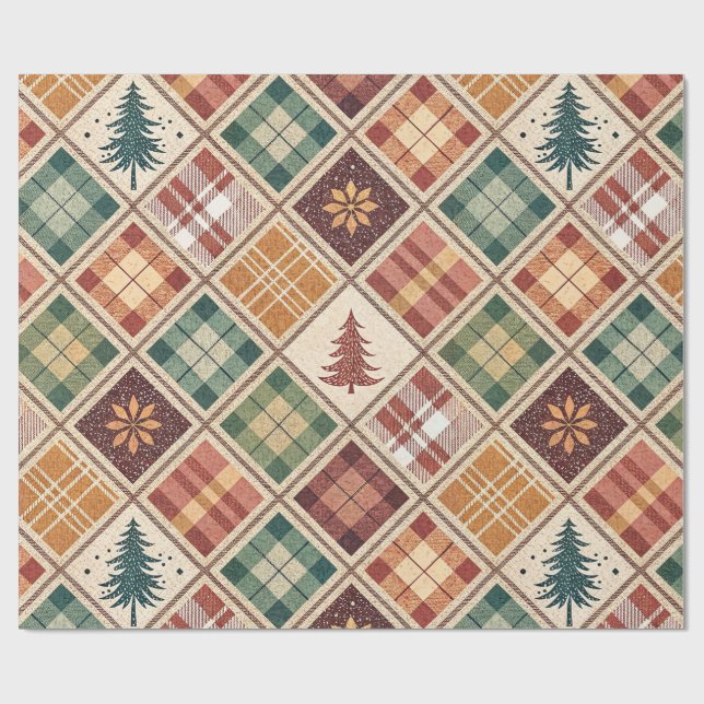 Papel De Presente Aesthetic Holiday Checkered Wrapping Paper (Aberto)