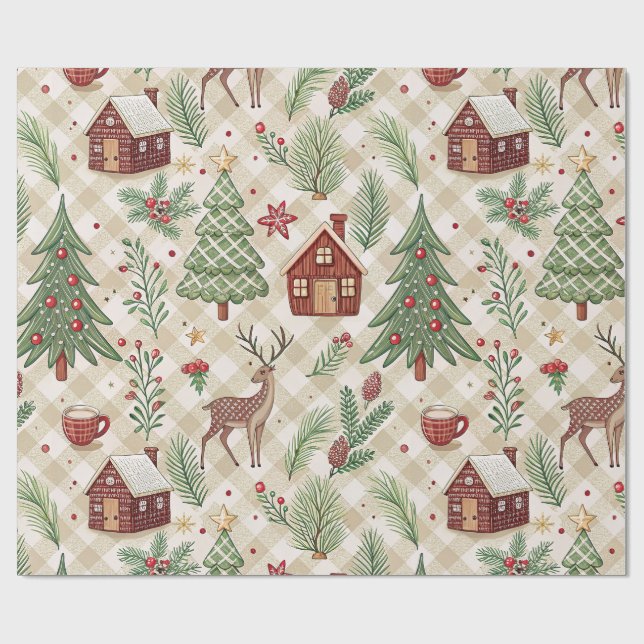 Papel De Presente Aesthetic Holiday Checkered Wrapping Paper (Aberto)