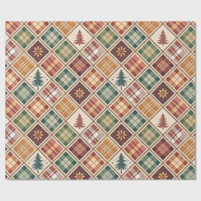 Papel De Presente Aesthetic Holiday Checkered Wrapping Paper (Aberto)