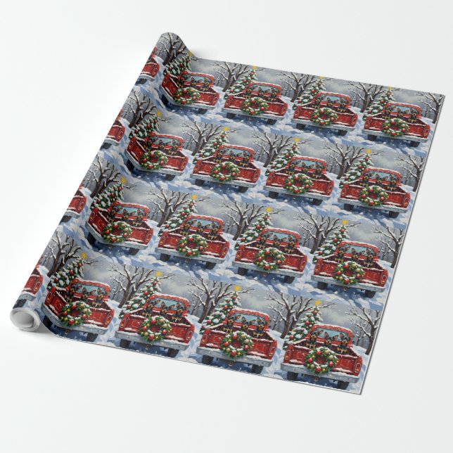 Papel De Presente Affenpinscher Christmas Red Truck Holiday (Desenrolado)