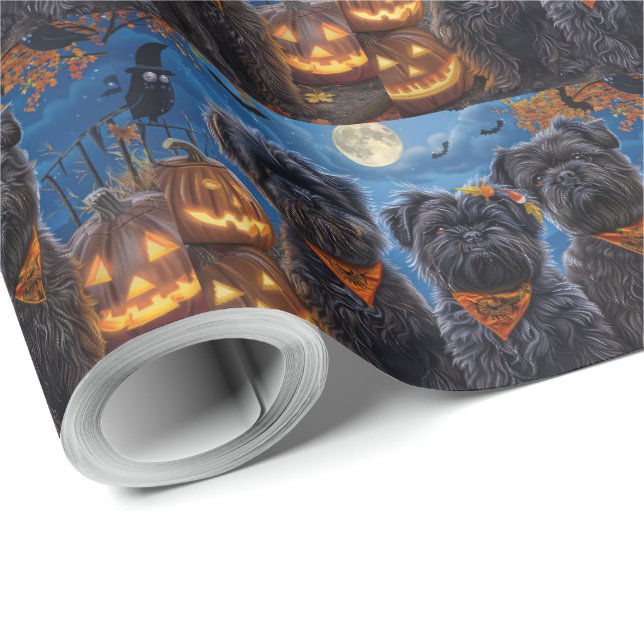 Papel De Presente Affenpinscher Halloween Spooky (Ponta do rolo)