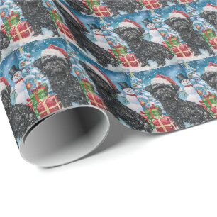 Papel De Presente Affenpinscher Terra de Encantamento de Natal Alegr