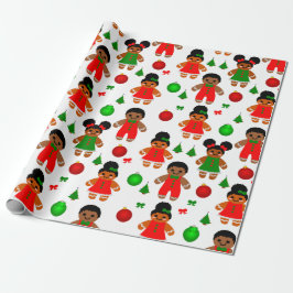 Papel De Presente Afro Gingerbird Crianças Cookie de Natal