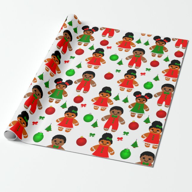 Papel De Presente Afro Gingerbird Crianças Cookie de Natal (Desenrolado)