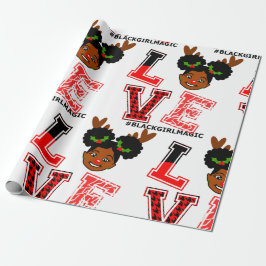 Papel De Presente Afro Girl, Reindeer, Red Nose, Natal, Preto