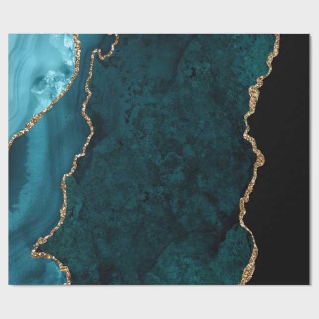Papel De Presente Ágata Azul e Dourada (Aberto)