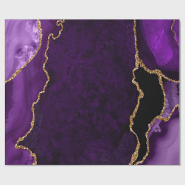 Papel De Presente Ágata Brilhante Falsa Roxa e Dourada