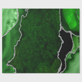 Papel De Presente Ágata Brilhante Falsa Verde e Prata