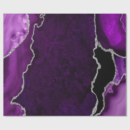Papel De Presente Ágata Brilhante Falso Roxo e Prata