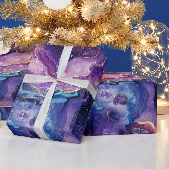 Papel De Presente Ágata Celestial | Padrão de Pedra Abstrata Cósmica (Feriados)