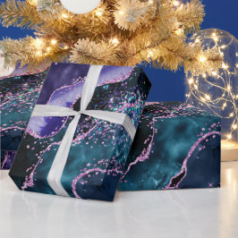 Papel De Presente Ágata Cristal de Mármore Luxuoso Roxo Verde Brilha