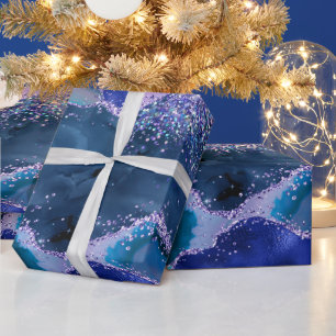 Papel De Presente Ágata Oceânica Brilho Azul Escuro e Roxo