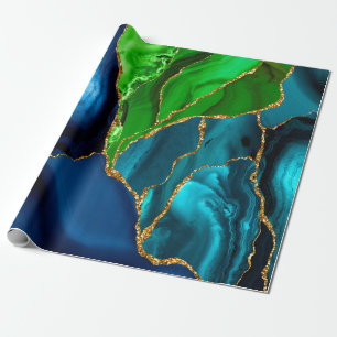 Papel De Presente Ágata Peacock Falsa Brilhante Azul, Roxo e Verde